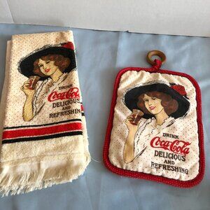 SET of Coca Cola Delicious and Refreshing Potholder & Dish Towel #F56